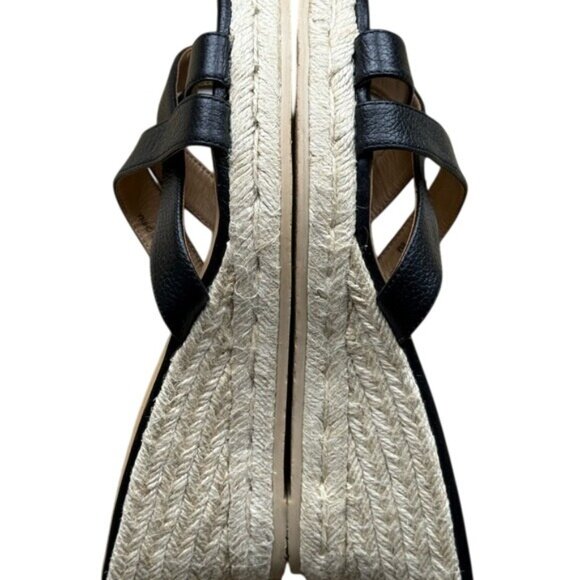 Talbots Black Women's Leather Wedge Espadrille Slide Sandals, size 8 - Picture 9 of 14